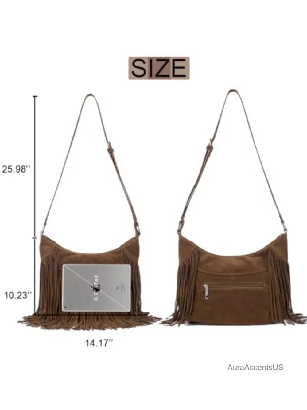 Women Fringe Hobo Bag Western Purse Vegan Suede Tassel Crossbody